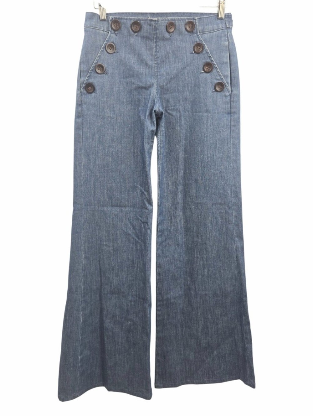 MiH Jeans Valencia High-Rise Sailor Button Wide Leg Mid Blue Denim
